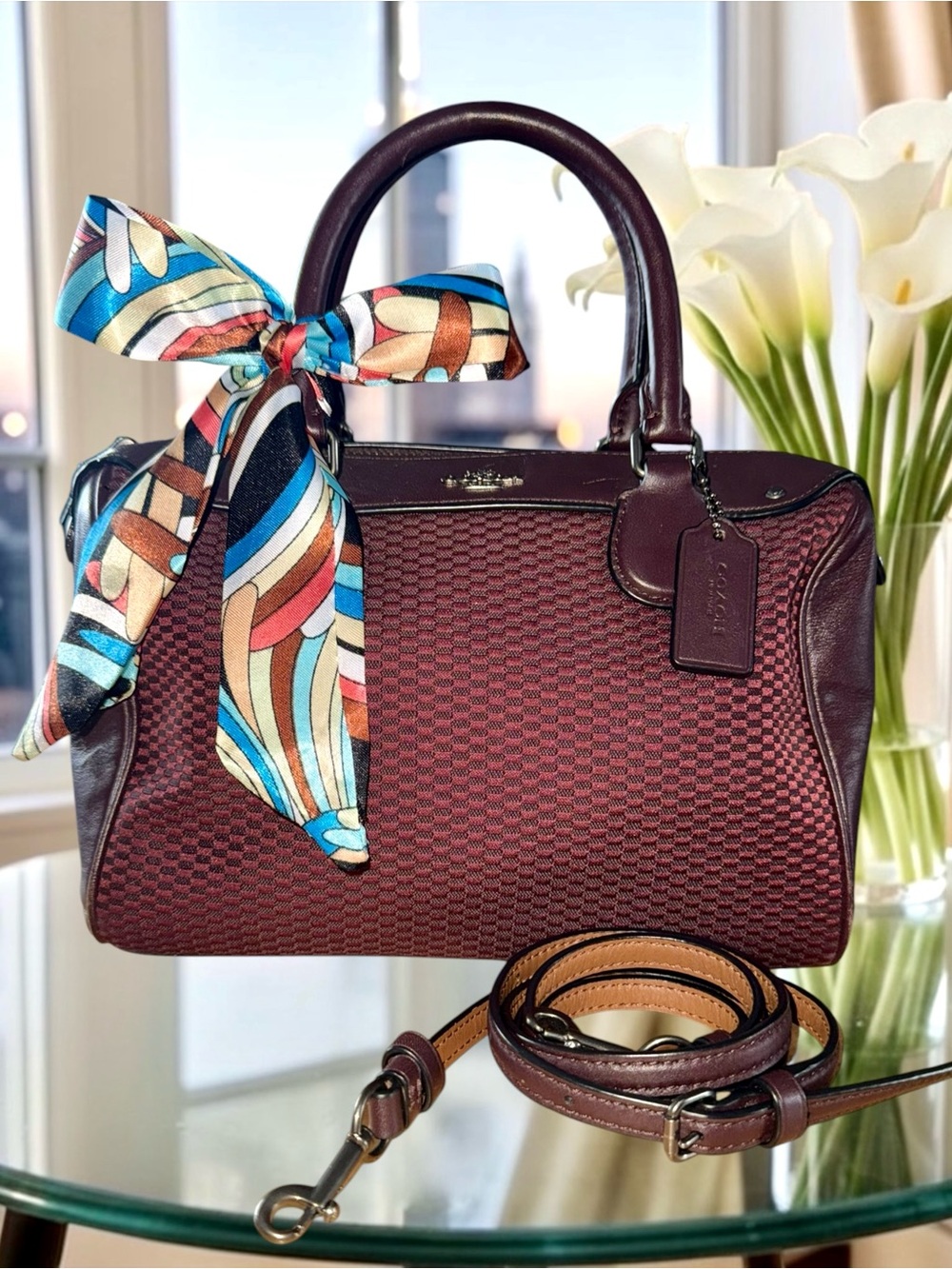 Coach Legacy Jacquard Mini Bennett Satchel Oxblood / Burgundy colorway.